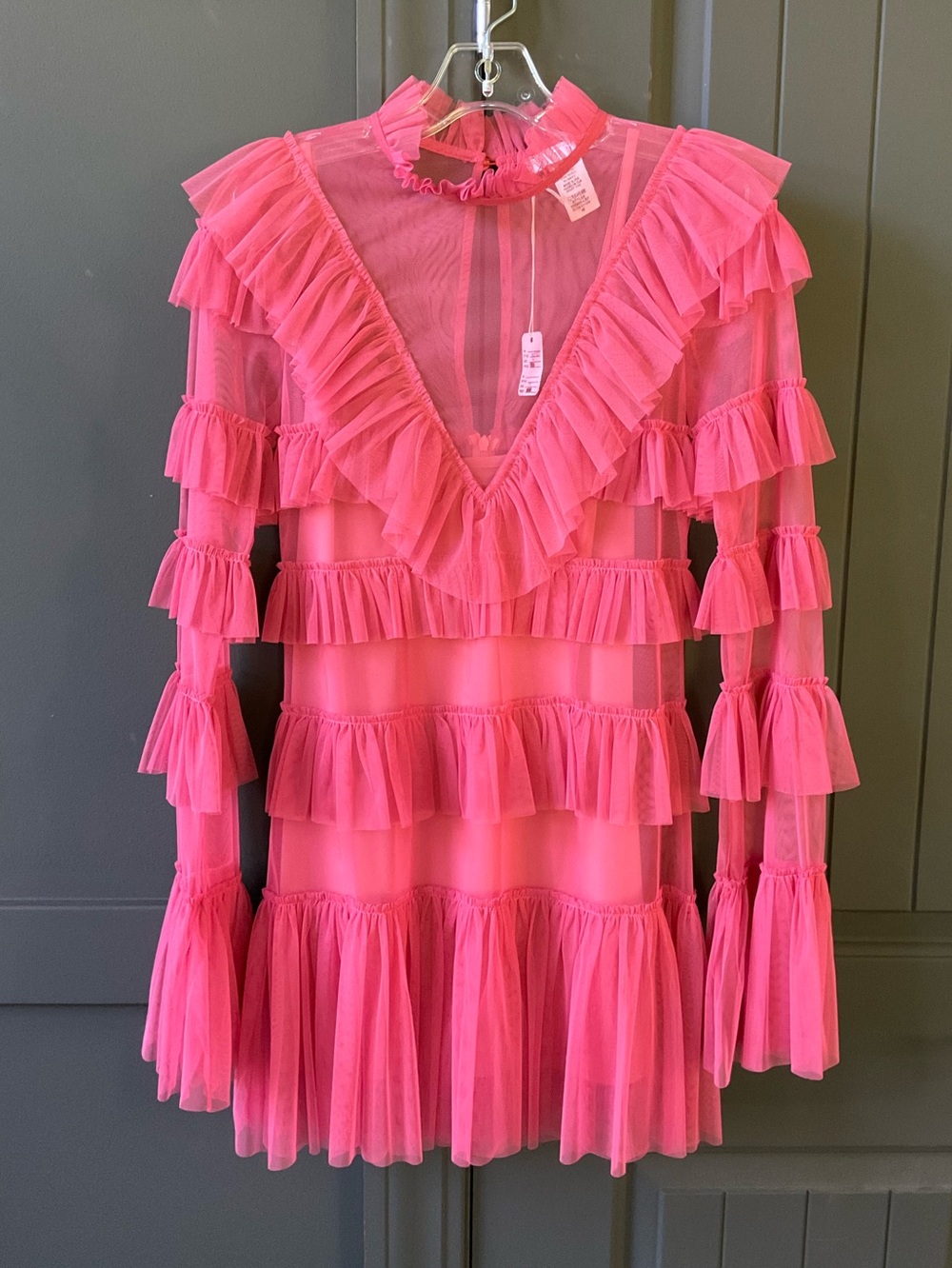 Karlie Coral Pink Ruffle Mesh Dress